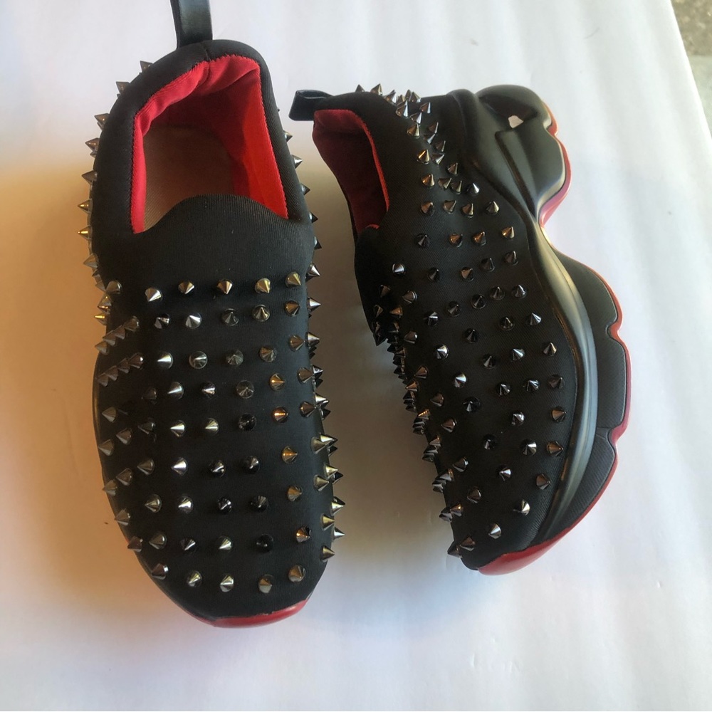 Fashion chunky shoes size 38 mesh Stretch fabric sock spike black